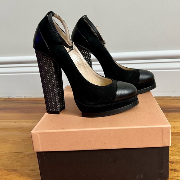 N°21 Black Suede And Leather Block Heel Ankle Strap Pumps Size 37 - Picture 6 of 16